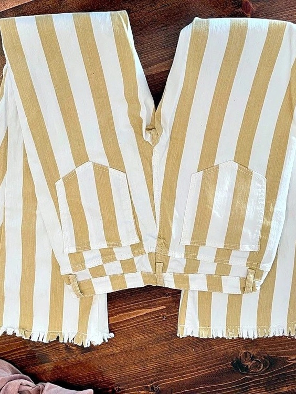 Saints & Hearts Stripe Shorts Striped High-Waist Shorts in White & Mustard Size